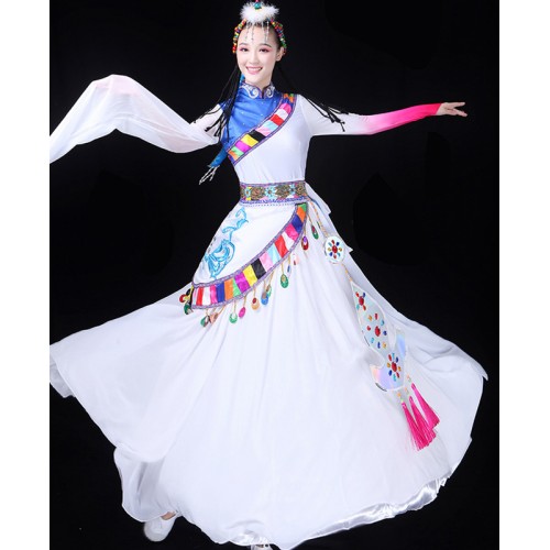 Women water sleevesTibetan Performance Costume Tibetan dress Mongolian dresses Ethnic minority dance costumes